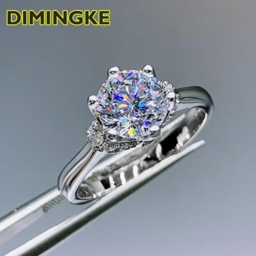 DIMINGKE 1CT D Moissanite Corolla Female Ring Passed Diamond Test S925 Silver Fine Jewelry Wedding Cocktail Party