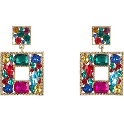 4Colors Resin Rhinestone Square Pendant Dangle Earings For Women Fashion Jewelry Girls' Daily Collection Earrings Accessories