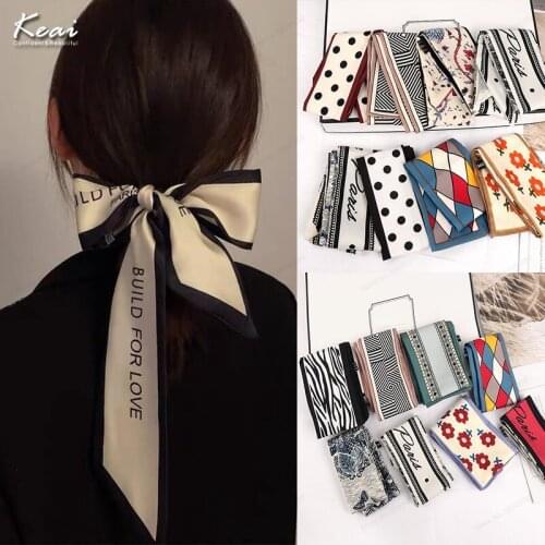 Fashion Print Bow Satin Long Headband Ribbon Ponytail Scarf Hair Bands Hair Tie Scrunchies Women Bandana Female Accessories