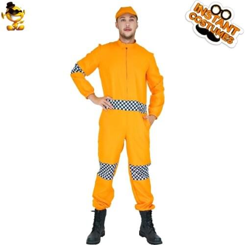 Halloween Cosplay Mens Maintenance Workers Costume Carnival Dress Up Career Worker Suit with Orange Jumpsuit with Hat Costumes