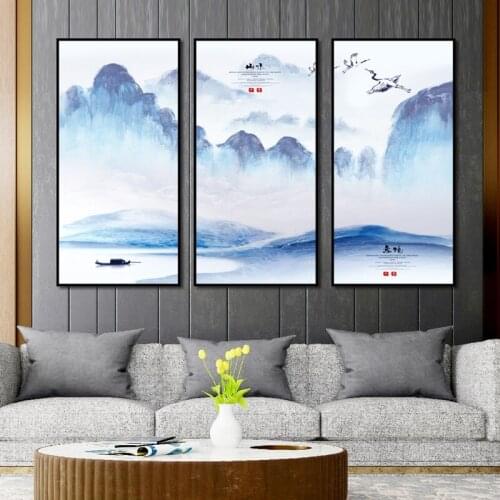 Three-Piece New Chinese Canvas Painting Wall Painting Poster Landscape Scenery Picture Modern Home Decoration Mural Frameless