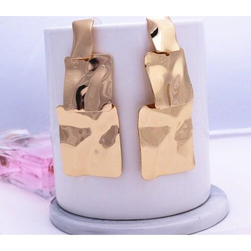 New Gold Metal Earrings for Women Gwometric Earrings Indian Brincos Accessories Female Vintage Square Earrings 2019