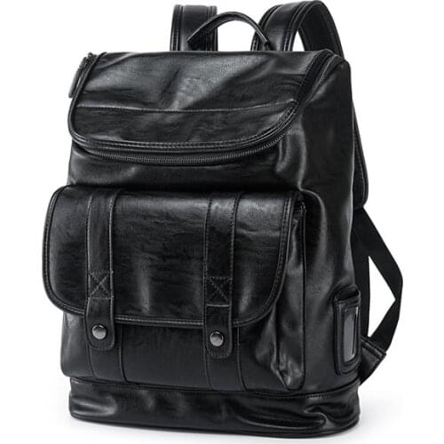 New Style Mens Backpack Korean-style British-Style College Style Backpack Fashion Stylish PU Leather Waterproof Leisure Travel