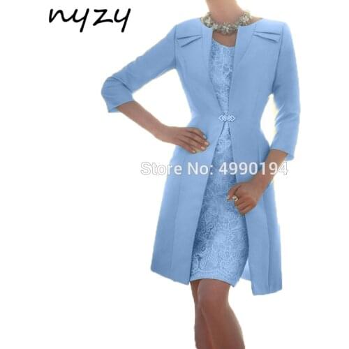 NYZY M119F Mother of the Groom with Bolero 2 Piece Wedding Party Dresses for Mother of the Bride Elegant Blue Church Suits 2019