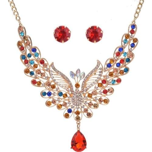Court color restoring ancient ways drill peacock necklace fashion brand hot water droplets pendant necklace set 9521 E - 029