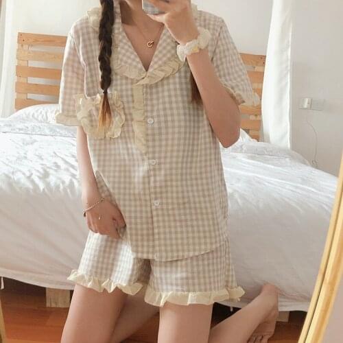 Girls' Plaid Pajamas Girls' Summer New Pajamas Lovely Girls' Leisure Home Wear Two Piece Set