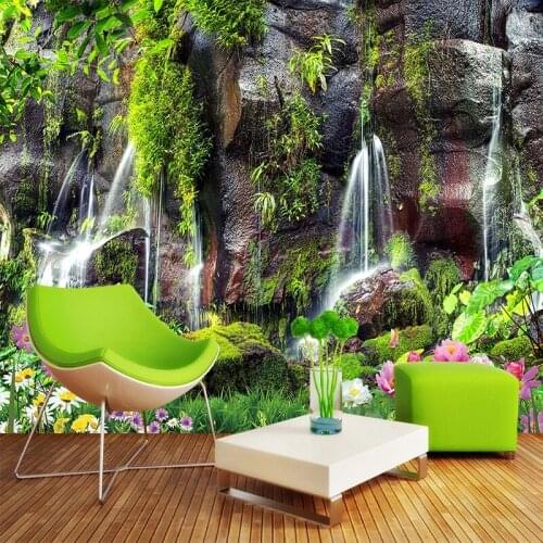 Custom 3D Wallpaper Garden Waterfall Scenery Photo Wall Murals Living Room TV Sofa Bedroom Background Wall Self-Adhesive Fresco