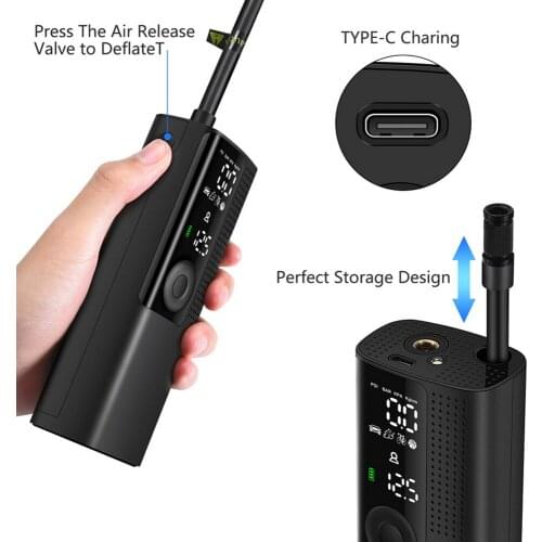Small Portable Car Tire Inflator Pump Multifunction Digital Display Wireless Inflator Pump Suitable for Various of Car Models