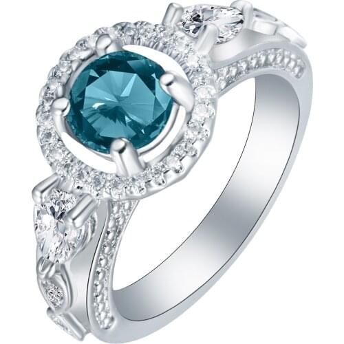 Silver plated rings New vintage sky blue cz zircon Jewelry engagement Wedding gift luxury promise rings for women