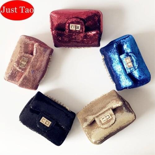 Just Tao! New Sequin Stylish shoulder bags for baby kids Girls Small Bling Purse Toddlers Mini coin bag Child new wallet JT008
