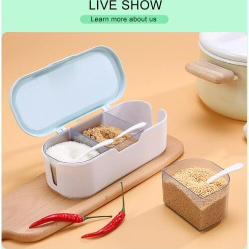 Simple Kitchen Supplies Household Kitchen Oil-proof Seasoning Box Three Grids with Spoon Seasoning Jar Storage Seasoning Box