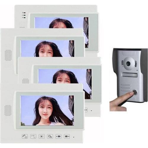 ZHUDELE 7" LCD Monitor Wired Doorbell Video Door Phone/CCTV Monitor Intercom with IR Camera,Recording function 1camera+3monitors