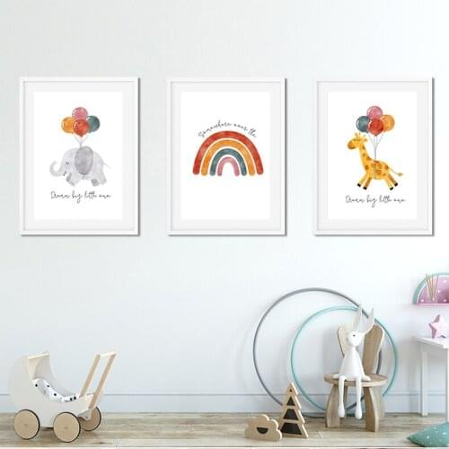 Nordic Cartoon Balloon Wall Art Canvas Painting Sun Rainbow Animal Prints Nursery Quotes Poster Pictures Baby Room Decor