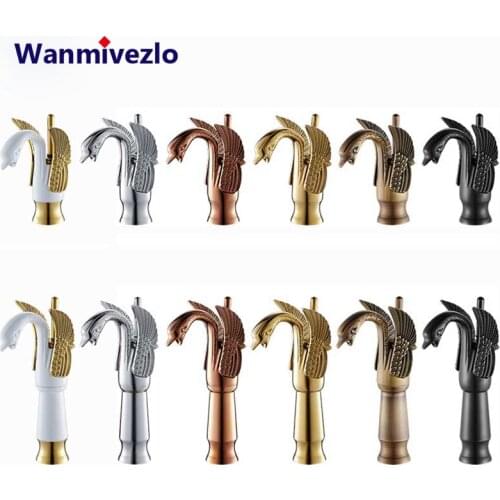 Golden Swan Basin Sink Faucet Single Handle Countertop Bathroom Mixer Tap Deck Mounted Brass Hot Cold Water Tap Chrome Mixer Tap