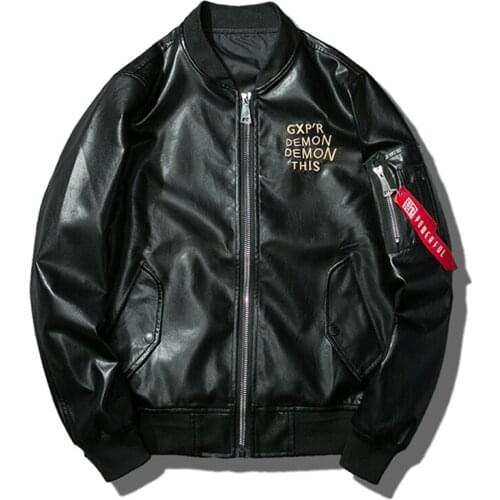 SRTM Mens Leather Jackets Men Badge Embroidery Stand Collar Coats Male Motorcycle Jacket 2019 autumn Casual Slim Brand Clothing