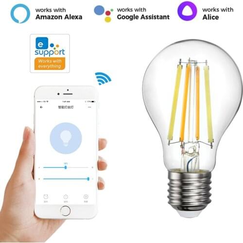 220V WiFi Smart Filament Bulb EWeLink APP Remote Control 2700-6500K Dual-color Bulb E27 Dimmable Work With Alexa Google Alice