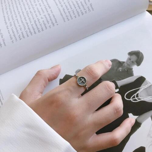 Vintage Retro Authentic S925 Sterling Silver FINE Jewelry Religion Cross Coin round &Beads ring Open adjust TLJ767