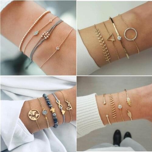 Vintage Metal Opening Bracelets For Women Girl Bohemian Adjustable Bracelet Bangle Set Statement Jewelry