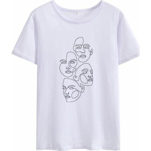 Woman Creative Line White T Summer Simple Abstract Tshirt Korean Skuggans Art T-shirt Women Streetwear Graphic Shirts