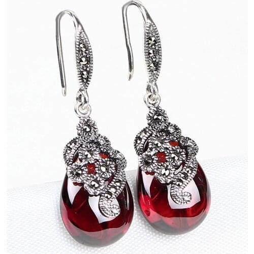 MOONROCY Silver Color Vintage Opal Waterdrop Vintage Dangle Earrings Red Green Crystal for Women Girls Jewelry Dropshipping Gift