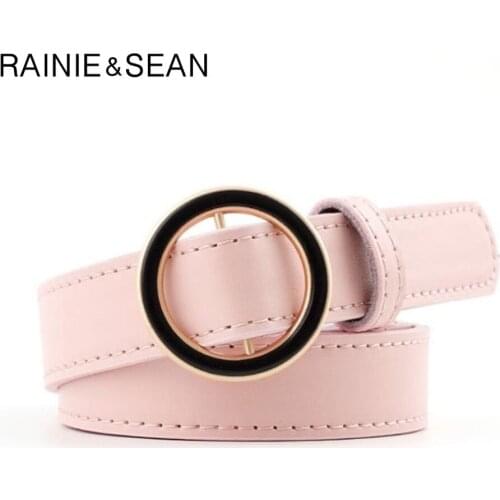 RAINIE SEAN Pink Leather Women Belt Without Holes Belt Women Fashion Casual Spring Summer New Ladies Accessories Belts
