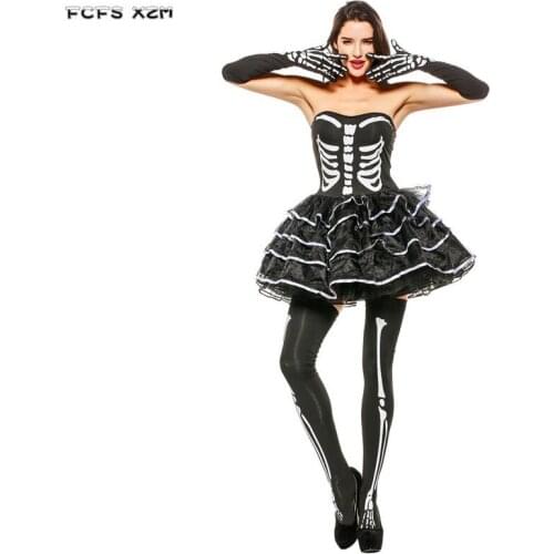 Woman Skull Skeleton tube dress Female Halloween Corpse Bride Costumes Carnival Purim Masquerade Nightclub Horror party cosplays