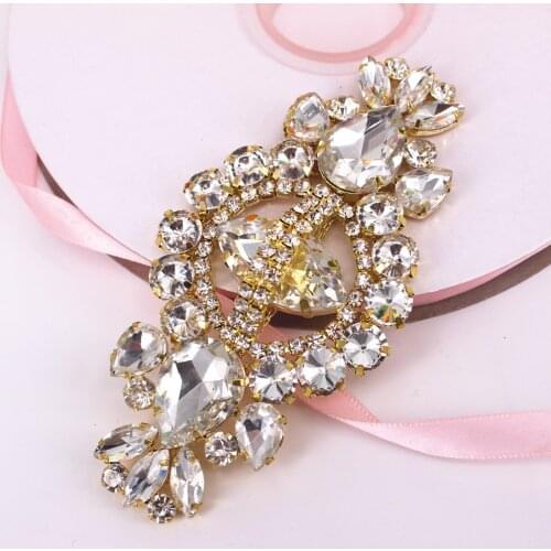 12*5.8cm Glass+resin Gold tassel belt Royal Pink Crystal Gold Base Rhinestone applique sash bridal wedding sash Belt Applique