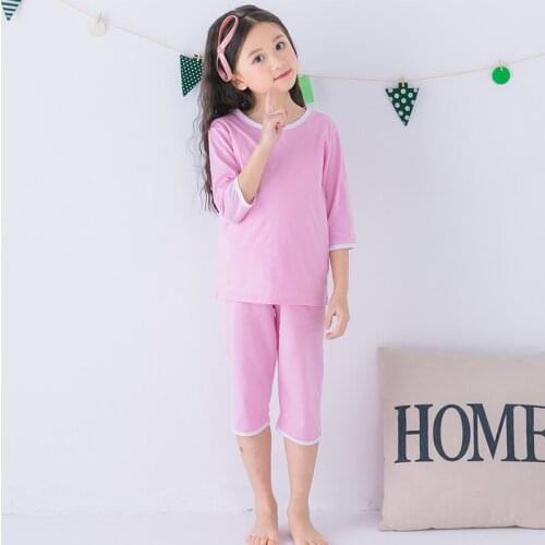 2021 Summer Kids Pajamas Set Children Casual Three Quarter Sleeve Sleepwear Boys Pyjamas Girls Cotton Clothing Nightwear Set