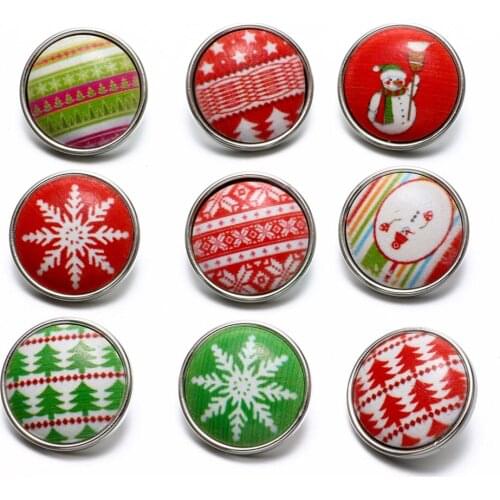 9pcs/lot Christmas Theme Natural Wood Charms 18mm Snap Button Jewelry For Snap Bracelet Snaps Jewelry KZ0530