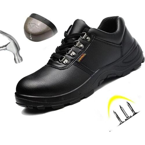 Waterproof Safety Shoes Men Lace Up Rubber Sole Steel Toe Anti Smashing Puncture Proof Oil Resistant Indestructible Work Boots