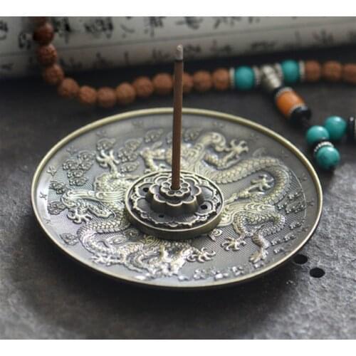 Zinc Alloy Dragon Lotus Incense Burner Holder Joss Stick Tibetan Incense Censer Aroma Sticks Disc Aromatherapy Home Decor