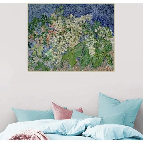Citon Van Gogh《Blossoming Chestnut Branches》Canvas Oil Painting Artwork Poster Picture Wall Decor Home Living room Decoration