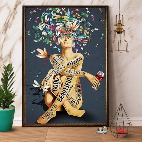 Dragonfly Strong Girl Drink Wine Love Cute Metal Sign Garage Street Cafe Bar Club Kitchen Wall Decoration Country Metal Tin Sign