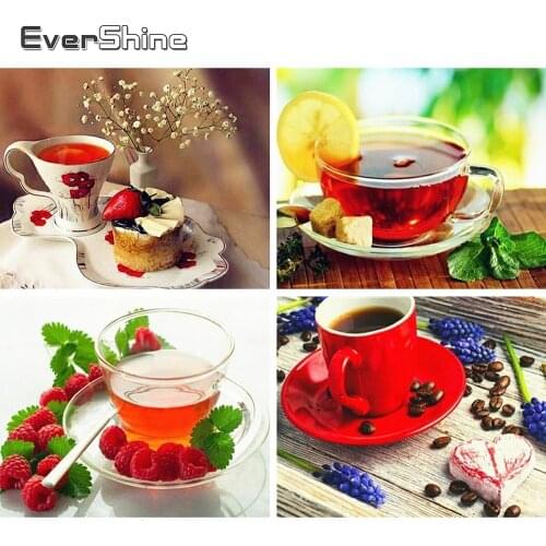 Evershine Diamond Painting Coffee Cross Stitch Full Square Rhinestone Pictures Mosaic Embroidery Scenery Decoration Home