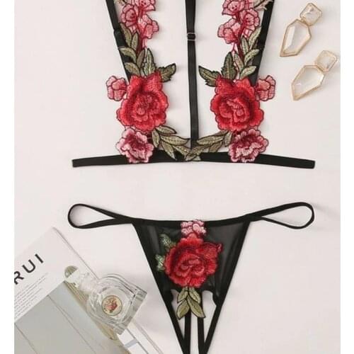 Underwear For Women Transparent Sexy Lingerie Set Floral Embroidery Lace Underwear Set Underwire Push Up Bra Underwear