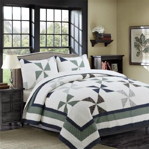Quality Windmill Patchwork Quilt Set 3PCS Quilted Bedding Cotton Quilts Bedspread for Bed Covers King Size Coverlet Cover