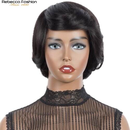 Rebecca Short Pixie Wig Human Hair Wigs For Women Brazilian Remy Hair Full Mechanism Made Wig Short Straight Cut Natural Hair