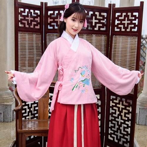 Ancient Folk Fairy Costume Hanfu Suit Autumn Winter Long Sleeves Dance Sets Han Dynasty Festival Outfit Tang Suit Top+Dress