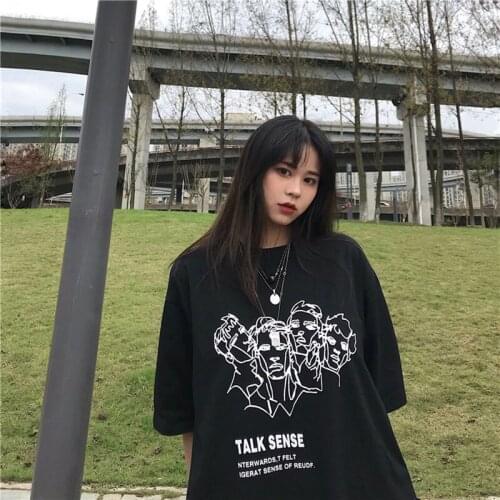 Summer Korean ins punk Harajuku letter print casual women streetwear oversized short-sleeve Hip Hop Loose vintage women T-shirt
