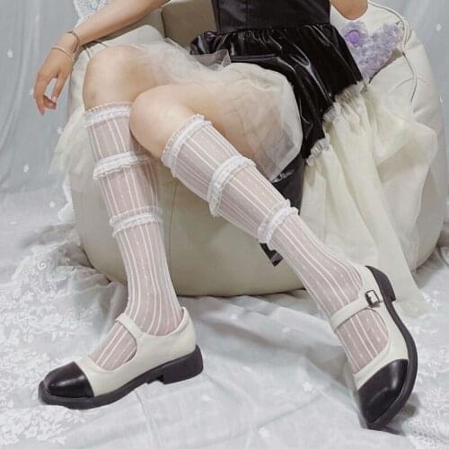 Lolita Mesh Lace Stocking Women Hollow Out Middle Tube Knee Socks Woman Jk Party Long Stockings Girls