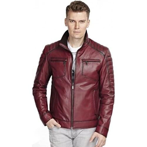 Genuine Leather Sport Cut Mens Jacket. Burgundy and Antique Black Color Options. Handmade Turkish Made