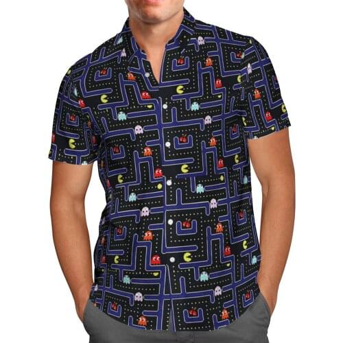 Hot Game Print Short Sleeve Shirts For Men Loose Cardigan Button Shirts Plus Size Hawaiian Style Summer 2021 Ventilated Shirt