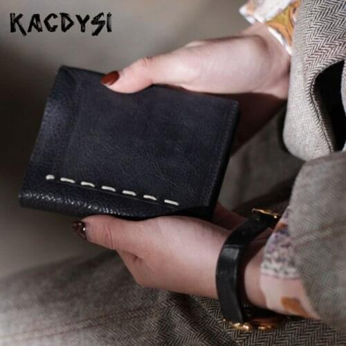 KACDYSI Original Handmade Vintage Real Cowhide Men Wallets Bifold Unisex Women Purse Quality Fashion Wallet Leather Card Holder