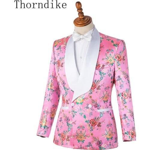 2019 Jacquard Pink Flowers Jacket Weeding Men Suit Customer Made Party Prom Special Occasion Handsome Blazer