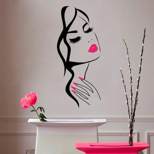 Wall Decal Beauty Ladys Red Lips Vinyl Sticker Home Decor Hairdresser Hairstyle Hair Hairdo Barbers Window Decal