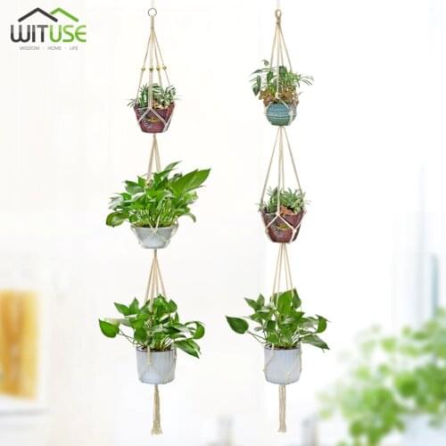 New Handmade Pot Holder Macrame Plant Hanger Hanging Planter Basket Cotton Rope Braided Craft Balcony Pot Indoor Outdoor Hanger