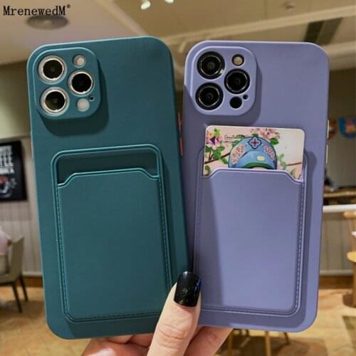 For iPhone 12mini Solid Color Card Holder Silicone Case For iPhone 11 Pro X XR XS Max SE2020 7 8 Plus Soft TPU Wallet Slot Cover