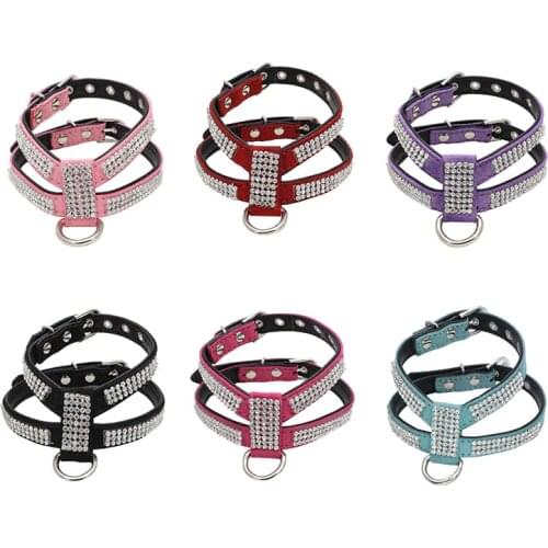 1 PC PU Leather pet Necklace Dog Harness Leash Dog Collar Quick Release Bling Rhinestone Exquisite Crystal Diamond Adjustable