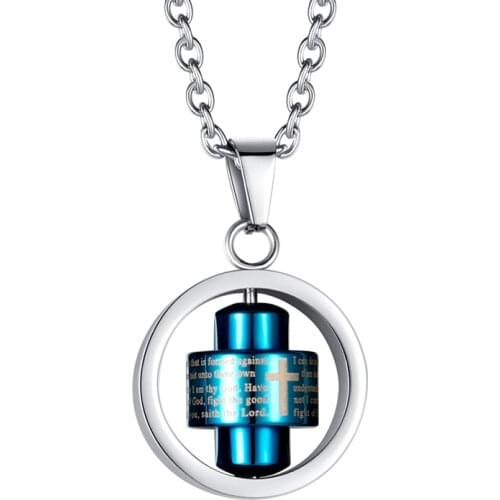 Necklace Mens Stainless Steel Chain Necklace Men Rotatable Round Gold Pendant Hip Hop Black Male Wholesale Necklace Blue Jewelry