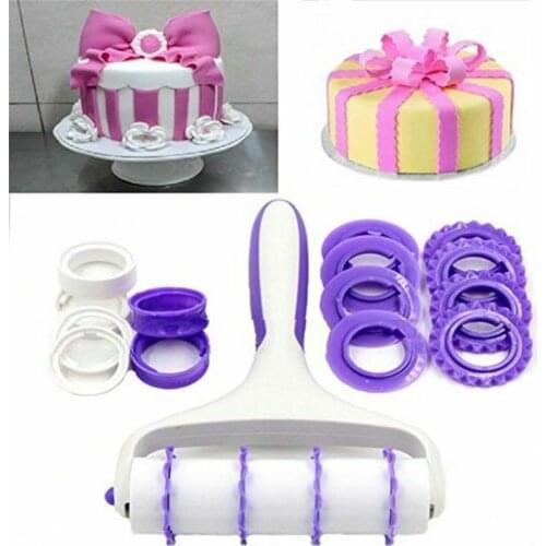 Plastic Fondant Strip Ribbon Cutter Sugarcraft Tool christmas Rolling Pin Embosser Roller Set Cake Decorating Tools
